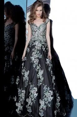 Jovani - 66883 Embroidered Wide V-neck Ballgown Formal Gowns