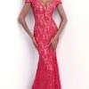 Formal Gowns Jovani - 67304 Lace Plunging Off-Shoulder Trumpet Dress With Train