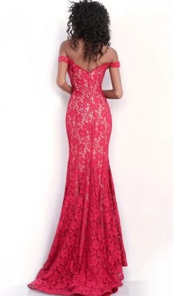 Formal Gowns Jovani - 67304 Lace Plunging Off-Shoulder Trumpet Dress With Train 5 Formal Gowns Jovani - 67304 Lace Plunging Off-Shoulder Trumpet Dress With Train
