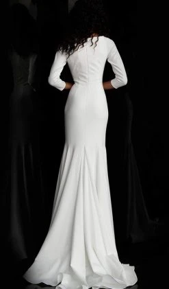 Jovani - 67662 Quarter Length Sleeve Bateau Trumpet Dress Formal Gowns