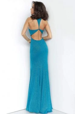 Formal Gowns Jovani - 67866 Long Plunging Glitter Racerback Gown