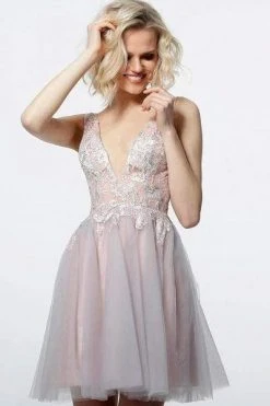Cocktail Dresses Jovani - Applique A-Line Cocktail Dress 3939SC - 1 Pc Blush In Size 00 Available