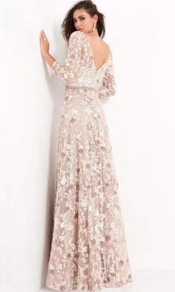 Jovani - Beaded Floral Applique A-Line Gown 04451SC - 1 Pc Pink In Sizes 10 Available