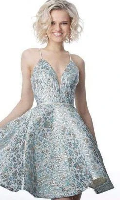 JVN By Jovani Cocktail Dresses Jovani - Deep V-neck A-line Dress With A Strappy Back JVN3821SC - 1 Pc Blue In Size 0 Available