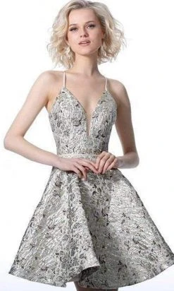 JVN By Jovani Cocktail Dresses Jovani - Deep V-neck A-line Dress With A Strappy Back JVN3821SC - 1 Pc Blue In Size 0 Available