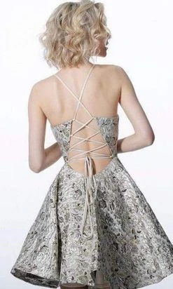 JVN By Jovani Cocktail Dresses Jovani - Deep V-neck A-line Dress With A Strappy Back JVN3821SC - 1 Pc Blue In Size 0 Available