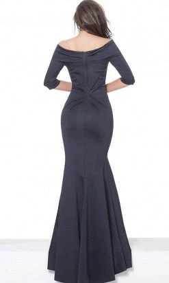 Jovani - Drape Ornate Off Shoulder Trumpet Dress 02760SC - 1 Pc Navy In Size 8 Available