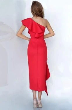 Cocktail Dresses Jovani - Draped Ruffle Accented Sheath Dress 02616SC - 1 Pc Red In Size 8 And 1 Pc Black In Size 4 Available