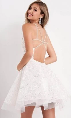 JVN By Jovani Jovani - Embroidered A-Line Cocktail Dress JVN04709SC - 2 Pc Off White In Size 00 And 0 Available Cocktail Dresses