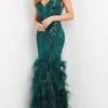 Formal Gowns Jovani - Feathered Trumpet Evening Gown 05660SC - 1 Pc Green In Size 18 Available 1 Formal Gowns Jovani - Feathered Trumpet Evening Gown 05660SC - 1 Pc Green In Size 18 Available
