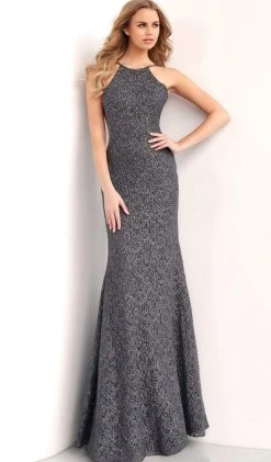 Formal Gowns Jovani - Halter Bodice Glitter Trumpet Dress 64010SC - 1 Pc Blush In Size 4 Available