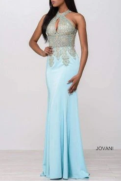 JVN By Jovani Jovani - Halter Fitted Embellished Bodice Long Dress JVN33691