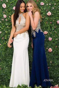 JVN By Jovani Jovani - Halter Fitted Embellished Bodice Long Dress JVN33691