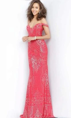 JVN By Jovani Formal Gowns Jovani - Intricate Off Shoulder Long Gown JVN60139SC - 1 Pc Blush In Size 4 Available