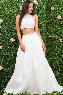 Jovani Bridal Formal Gowns Jovani - JB47708 Two Piece Beaded Crop Top Wedding Dress