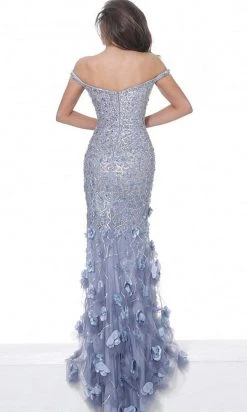 Formal Gowns Jovani - Jovani - Floral Applique Off Shoulder Mermaid Dress 03191SC