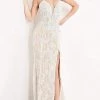 JVN By Jovani Formal Gowns Jovani - JVN05757 Lace Deep V Neck Long Dress With Slit