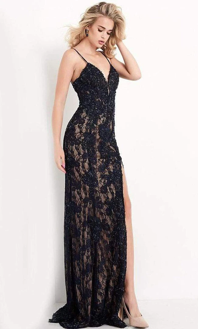 JVN By Jovani Formal Gowns Jovani - JVN05757 Lace Deep V Neck Long Dress With Slit 7 JVN By Jovani Formal Gowns Jovani - JVN05757 Lace Deep V Neck Long Dress With Slit