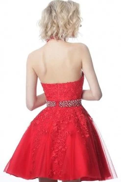 JVN By Jovani Jovani - JVN1099 Beaded High Halter Neck Lace Applique Cocktail Dress