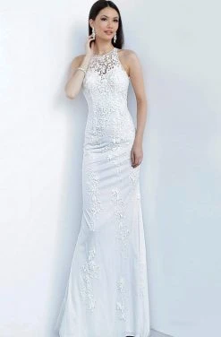 JVN By Jovani Jovani - JVN1289 Illusion Neck Embroidered Tulle Evening Dress Formal Gowns