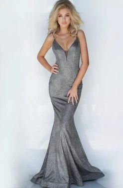 JVN By Jovani Jovani - JVN2164 Deep V-neck Trumpet Dress With Train Formal Gowns 8 JVN By Jovani Jovani - JVN2164 Deep V-neck Trumpet Dress With Train Formal Gowns
