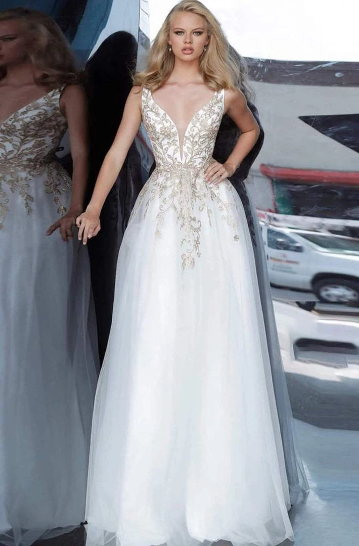 JVN By Jovani Jovani - JVN2302 Embroidered Applique Plunging V-Neck Gown 7 JVN By Jovani Jovani - JVN2302 Embroidered Applique Plunging V-Neck Gown