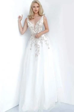 JVN By Jovani Jovani - JVN2302 Embroidered Applique Plunging V-Neck Gown 9 JVN By Jovani Jovani - JVN2302 Embroidered Applique Plunging V-Neck Gown