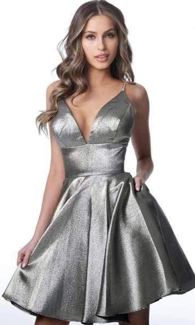 JVN By Jovani Jovani - JVN3782 Metallic Plunging V-Neck Dress 3 JVN By Jovani Jovani - JVN3782 Metallic Plunging V-Neck Dress