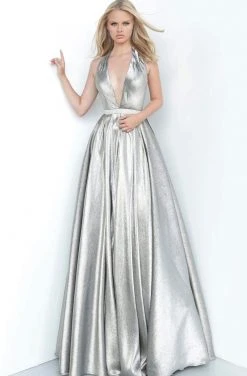 JVN By Jovani Formal Gowns Jovani - JVN4187 Deep Halter V-neck Ballgown