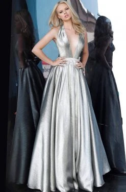 JVN By Jovani Formal Gowns Jovani - JVN4187 Deep Halter V-neck Ballgown