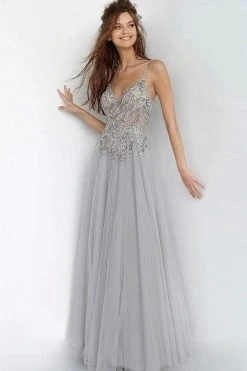 JVN By Jovani Formal Gowns Jovani - JVN4396 Embellished Plunging V-neck Ballgown