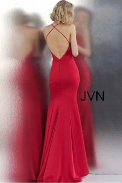JVN By Jovani Formal Gowns Jovani - JVN55642 Plunging V-Neck Backless Jersey Gown
