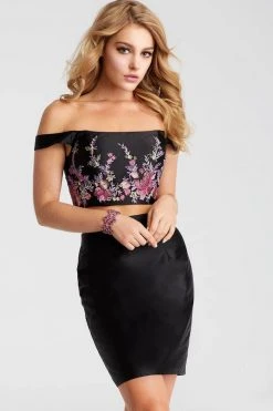 JVN By Jovani Jovani - JVN56026 Two Piece Off-Shoulder Floral Cocktail Dress Cocktail Dresses