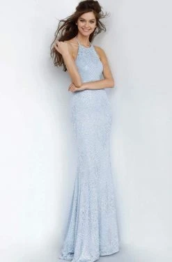JVN By Jovani Formal Gowns Jovani - JVN60137 Sequined Jersey Halter Long Gown