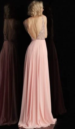 JVN By Jovani Jovani - JVN60467 Embellished Deep V-neck Chiffon A-line Dress