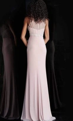 JVN By Jovani Formal Gowns Jovani - JVN62722 Beaded Jewel Neck Jersey Sheath Dress