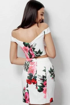 JVN By Jovani Jovani - JVN64961 Floral Printed Off-shoulder Sheath Mini Dress Cocktail Dresses