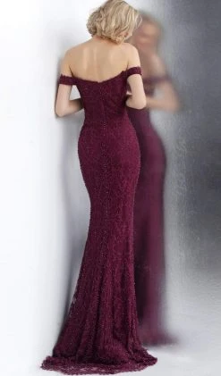 JVN By Jovani Formal Gowns Jovani - JVN66695 Lace Off-Shoulder Trumpet Dress With Mini Train