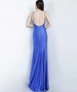 JVN By Jovani Formal Gowns Jovani - JVN66714 Gathered Surplice High Slit Gown 6 JVN By Jovani Formal Gowns Jovani - JVN66714 Gathered Surplice High Slit Gown