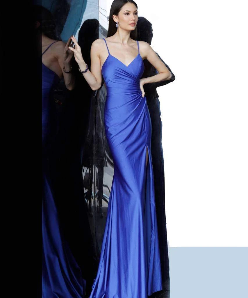 JVN By Jovani Formal Gowns Jovani - JVN66714 Gathered Surplice High Slit Gown 5 JVN By Jovani Formal Gowns Jovani - JVN66714 Gathered Surplice High Slit Gown