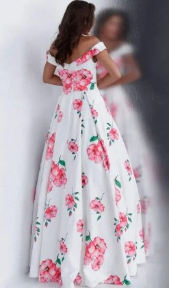 JVN By Jovani Formal Gowns Jovani - JVN66895 Floral Printed Pleated Off-Shoulder Ballgown 5 JVN By Jovani Formal Gowns Jovani - JVN66895 Floral Printed Pleated Off-Shoulder Ballgown