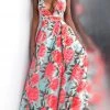 JVN By Jovani Jovani - JVN66937 Plunging Neck Floral Print Satin Gown Formal Gowns