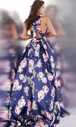 JVN By Jovani Jovani - JVN66938 Plunging Floral Print Satin Ballgown 5 JVN By Jovani Jovani - JVN66938 Plunging Floral Print Satin Ballgown