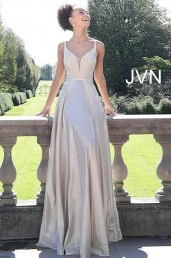 JVN By Jovani Formal Gowns Jovani - JVN67050 Metallic Plunging Sweetheart A-Line Gown