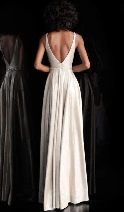 JVN By Jovani Formal Gowns Jovani - JVN67050 Metallic Plunging Sweetheart A-Line Gown