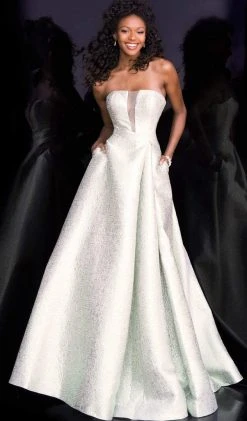 JVN By Jovani Jovani - JVN67091 Strapless Jacquard A-Line Evening Dress Formal Gowns