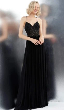 JVN By Jovani Formal Gowns Jovani - JVN68263 Lace Ornate Bodice Criss Cross Back Prom Dress
