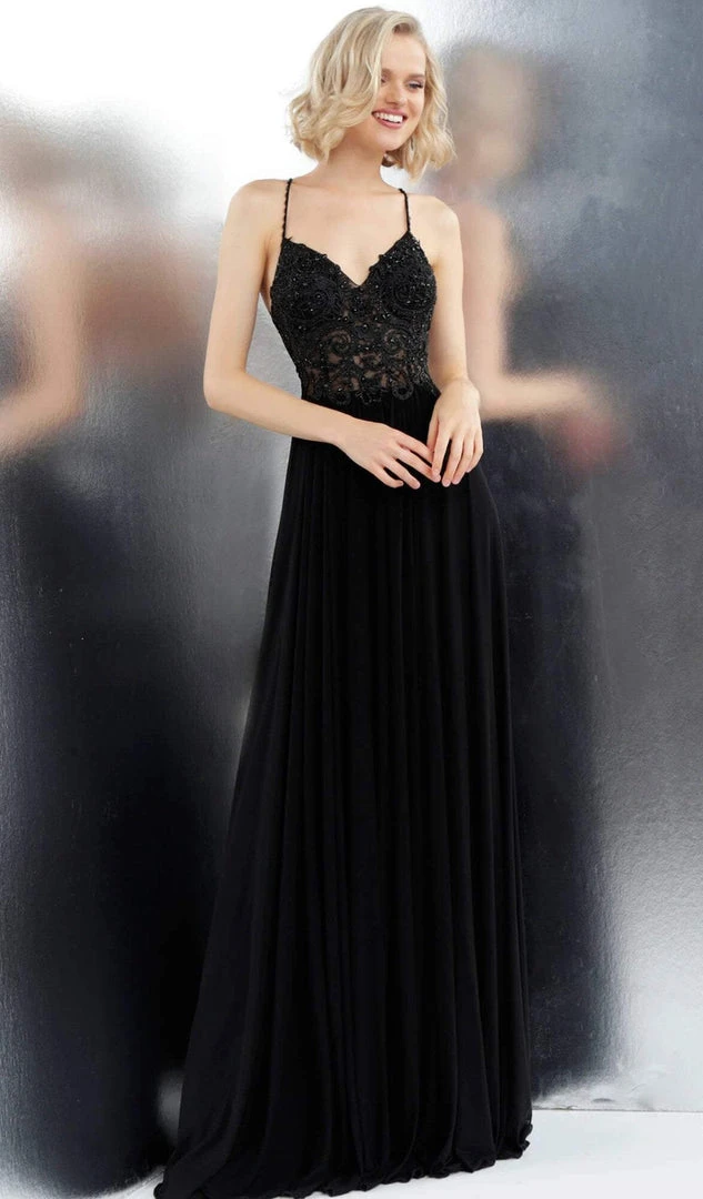 JVN By Jovani Formal Gowns Jovani - JVN68263 Lace Ornate Bodice Criss Cross Back Prom Dress 3 JVN By Jovani Formal Gowns Jovani - JVN68263 Lace Ornate Bodice Criss Cross Back Prom Dress