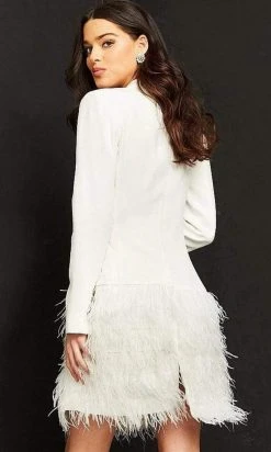 Jovani - M1262 Feather Embellished Mini Suit Dress Cocktail Dresses
