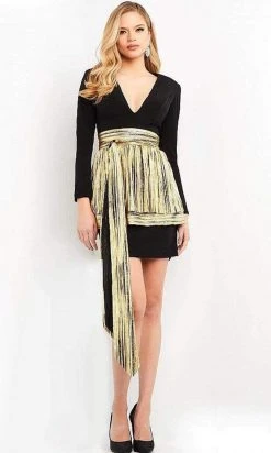 Cocktail Dresses Jovani - M1789 V Neck Dress With Metallic Overskirt